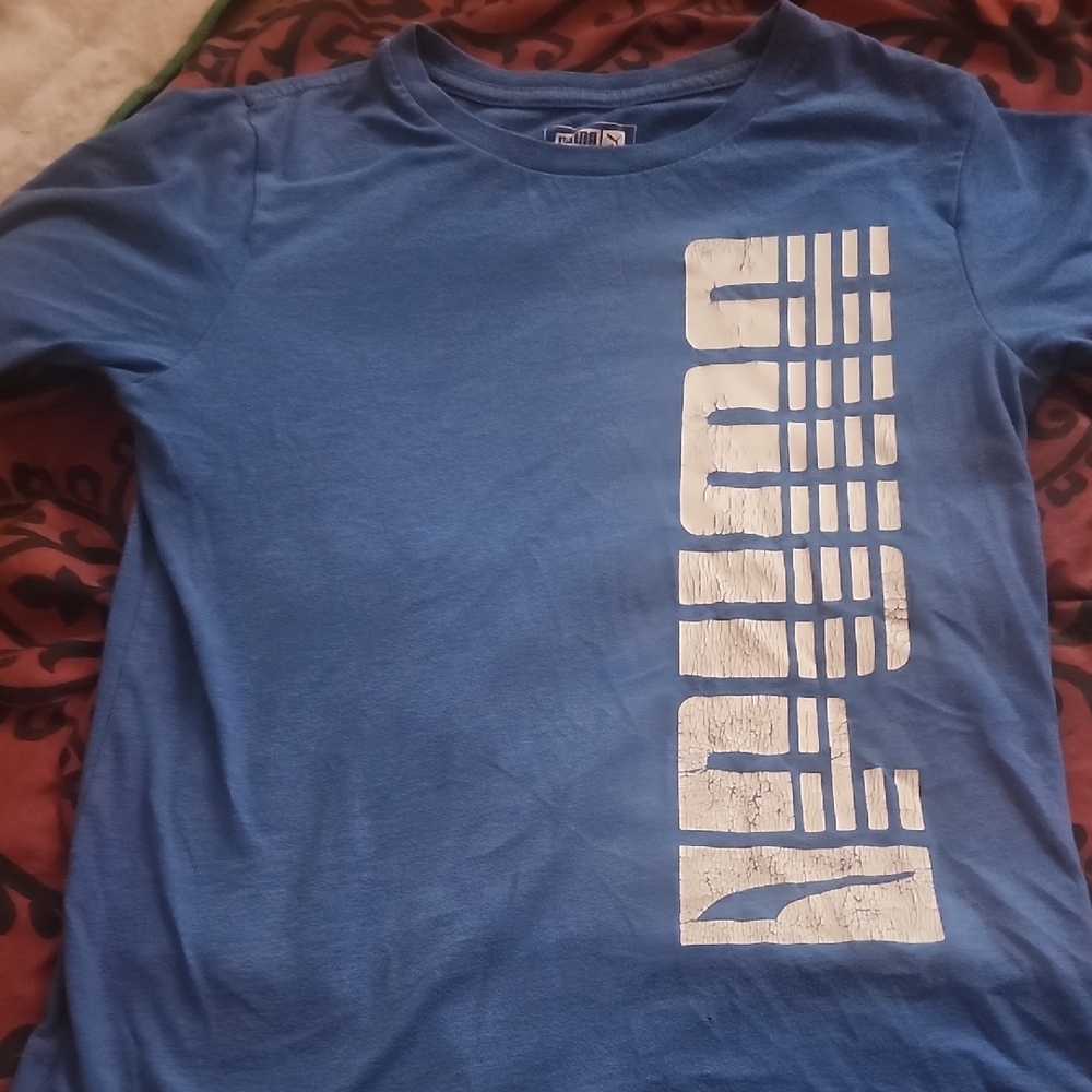 Puma Blue Long Sleeve Tee with White Logo